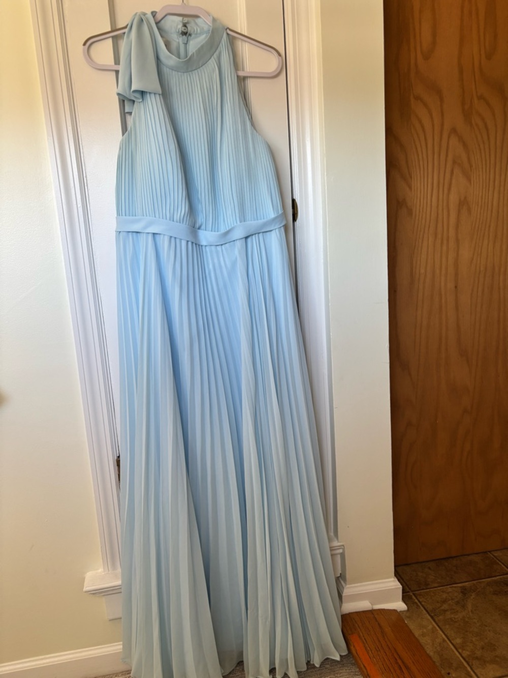 Azazie Cailyn Sky Blue A-Line Pleated Chiffon Dress For Prom